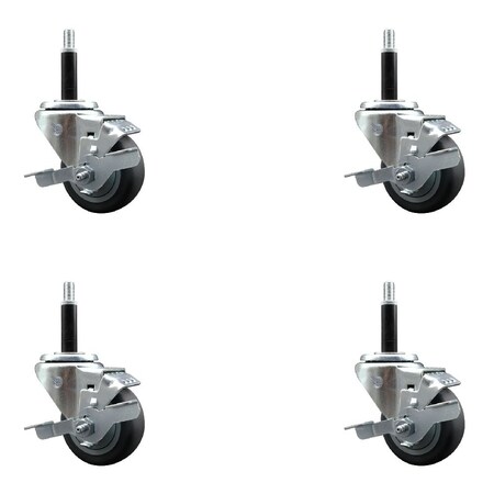 Service Caster 3'' Thermoplastic Rubber Swivel 3/4'' Expanding Stem Caster Set with Brake, 4PK SCC-EX20S314-TPRB-TLB-34-4